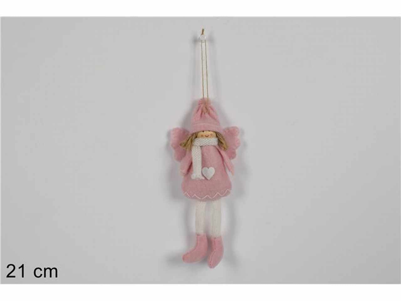 Angelo 21cm appendino feltro con cuore rosa antico