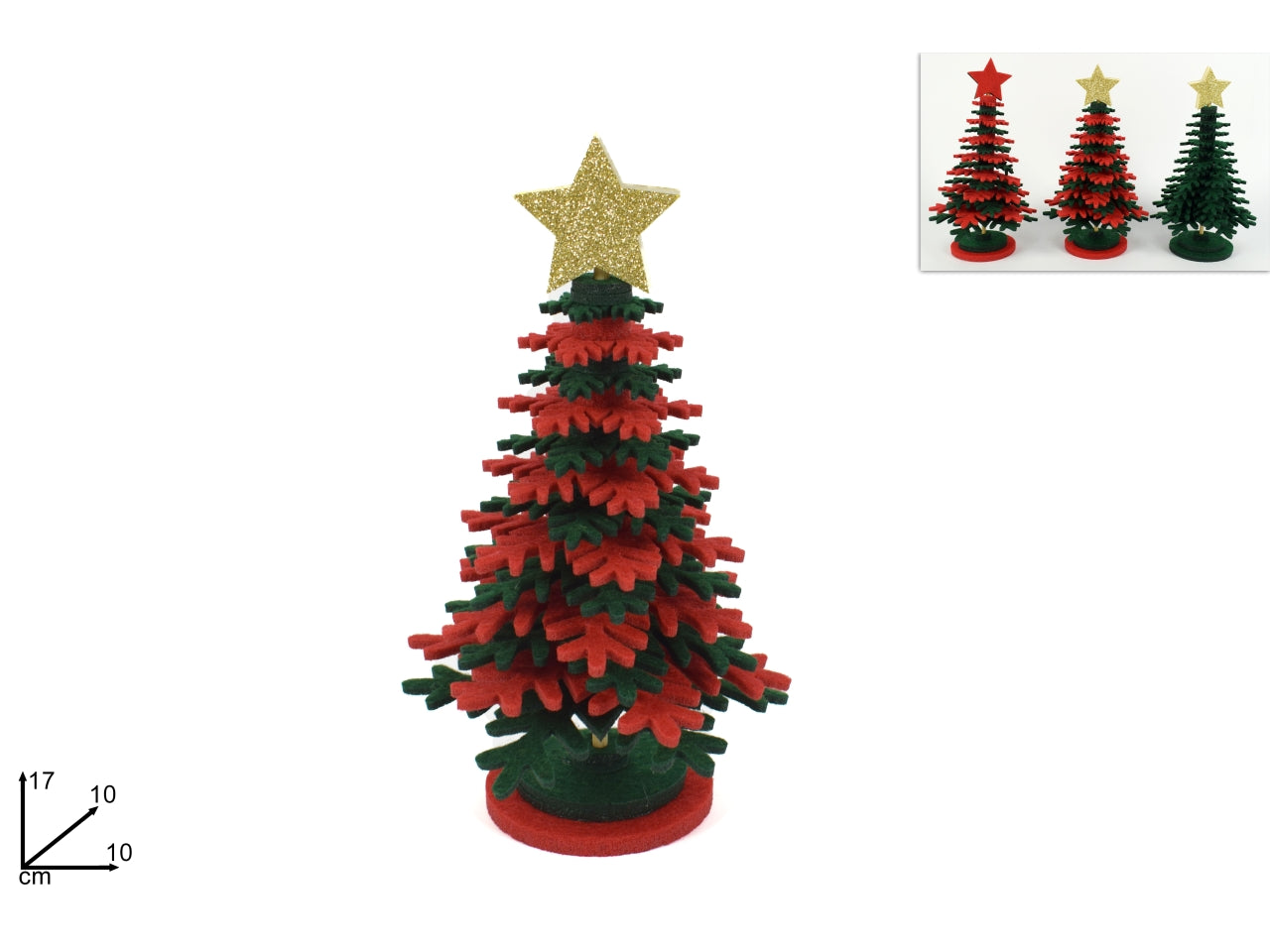 Alberello in feltro verde-rosso 17cm in 3 assortimenti