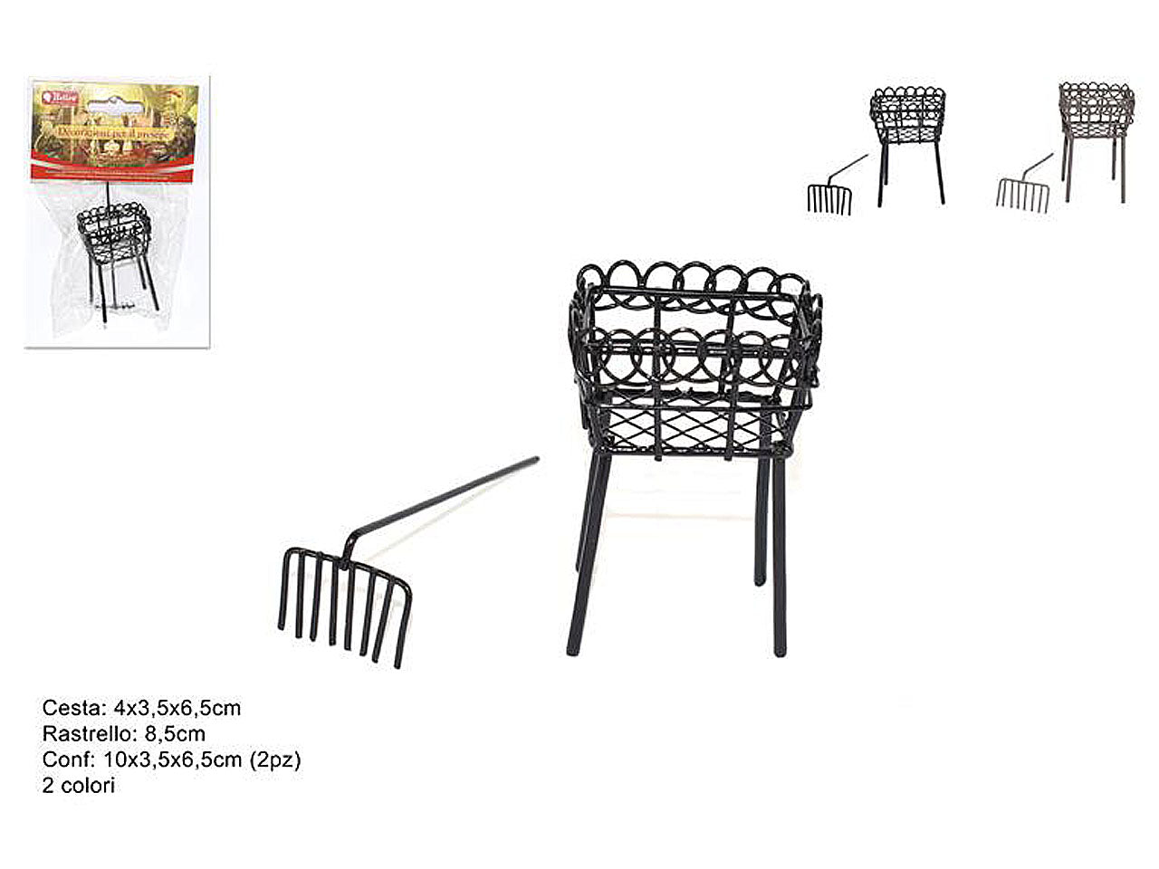 Accessorio per presepe, cesta con rastrello lz000273