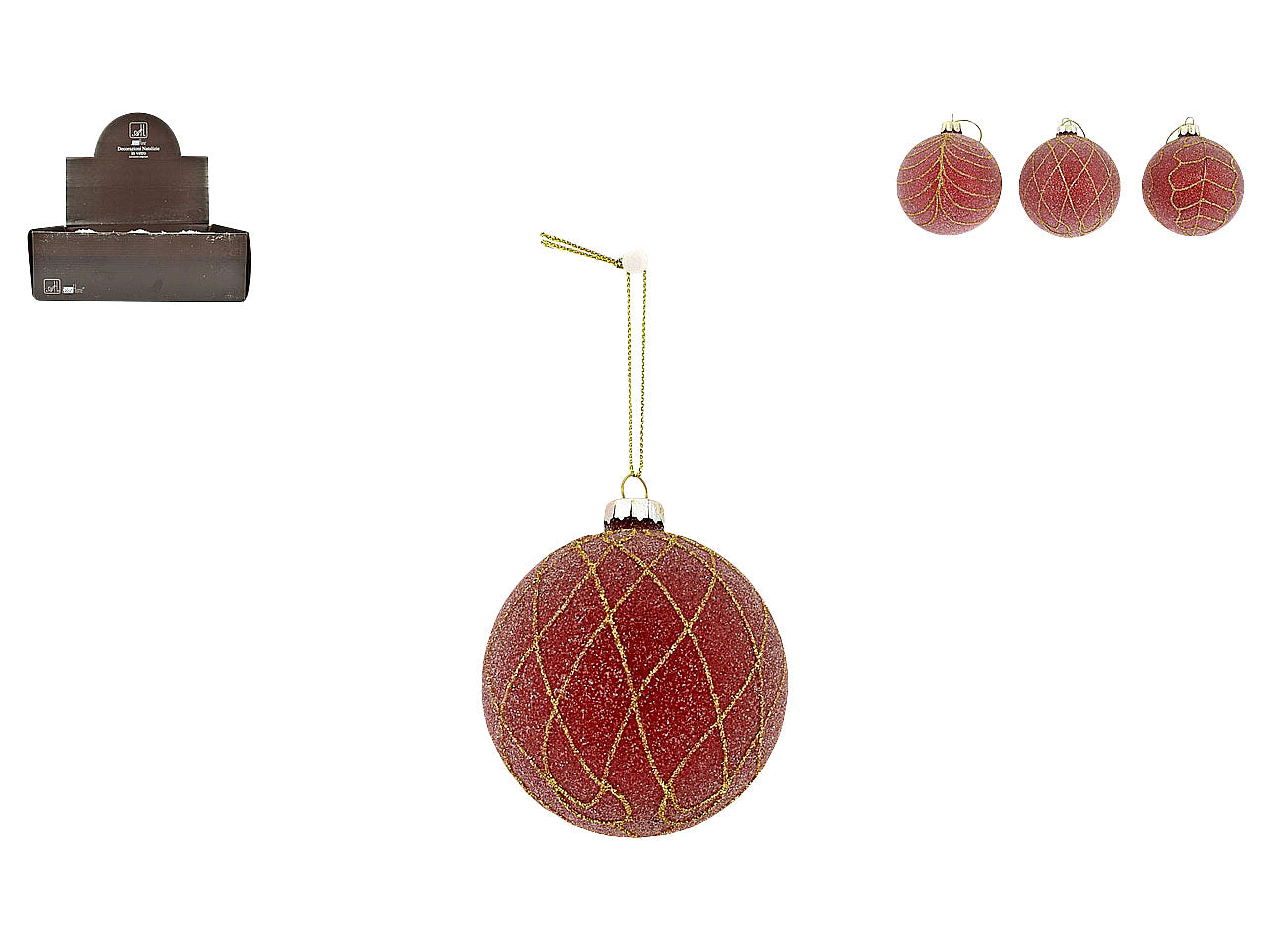 Palline natalizie effetto zucchero rosso in vetro diametro 10cm