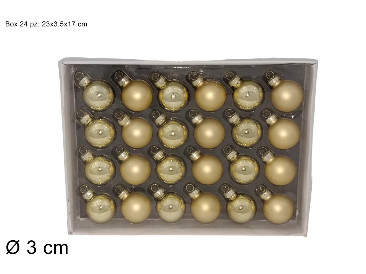 Palla in vetro 3cm oro il set contiene 24 palle