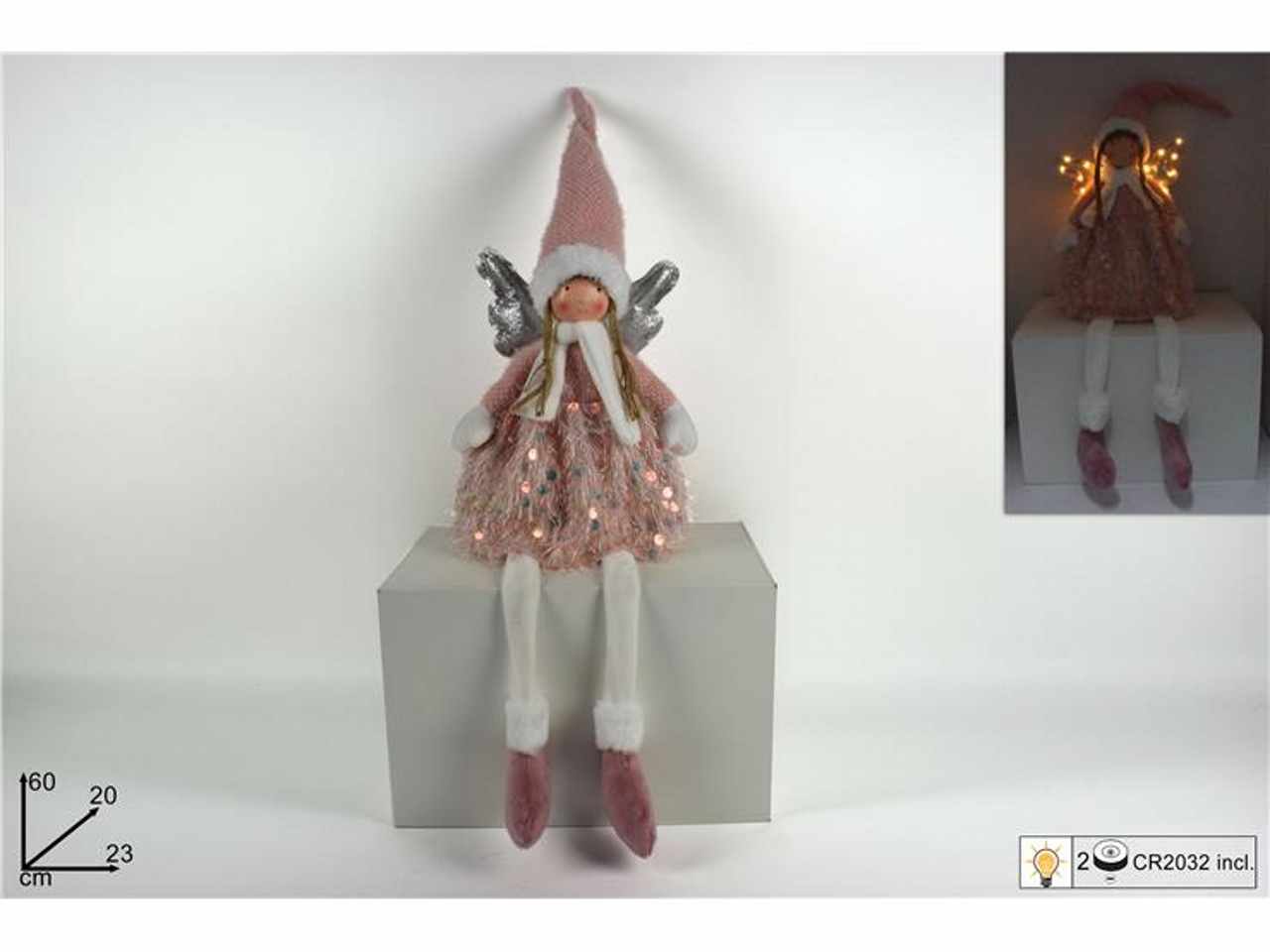 Angelo 60cm seduto abito&cappotto in velluto con luci rosa antico