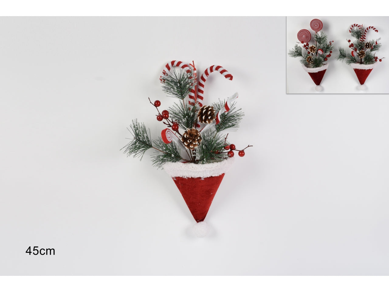 Dietroporta cappello babbo natale con canditi 45cm in 2 assortimenti