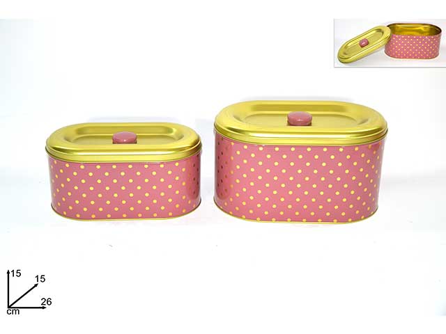 Scatola latta ovale 2 pezzi rosa cm002622