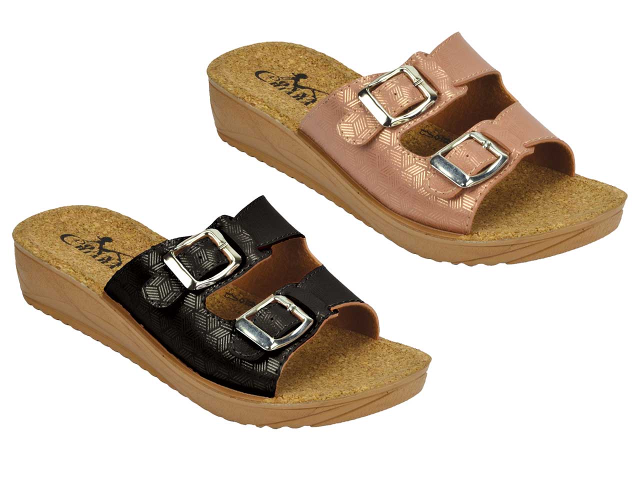 Ciabatte con 2 fibbie da donna misure 36/41 colori nero e oro