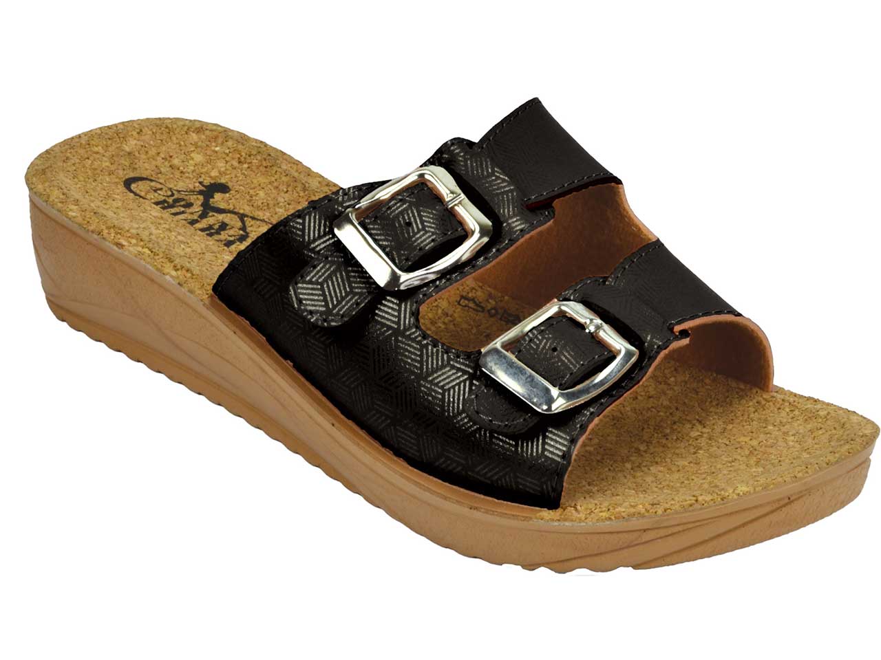 Ciabatte con 2 fibbie da donna misure 36/41 colori nero e oro