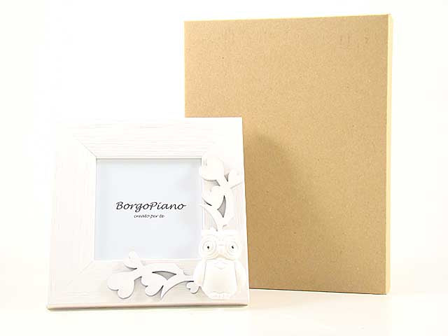 Porta foto rami e gufo bianco 10x10cmbb3421
