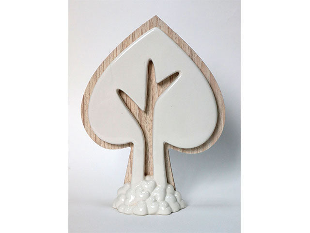 Albero cuore legno e porcellana l18150