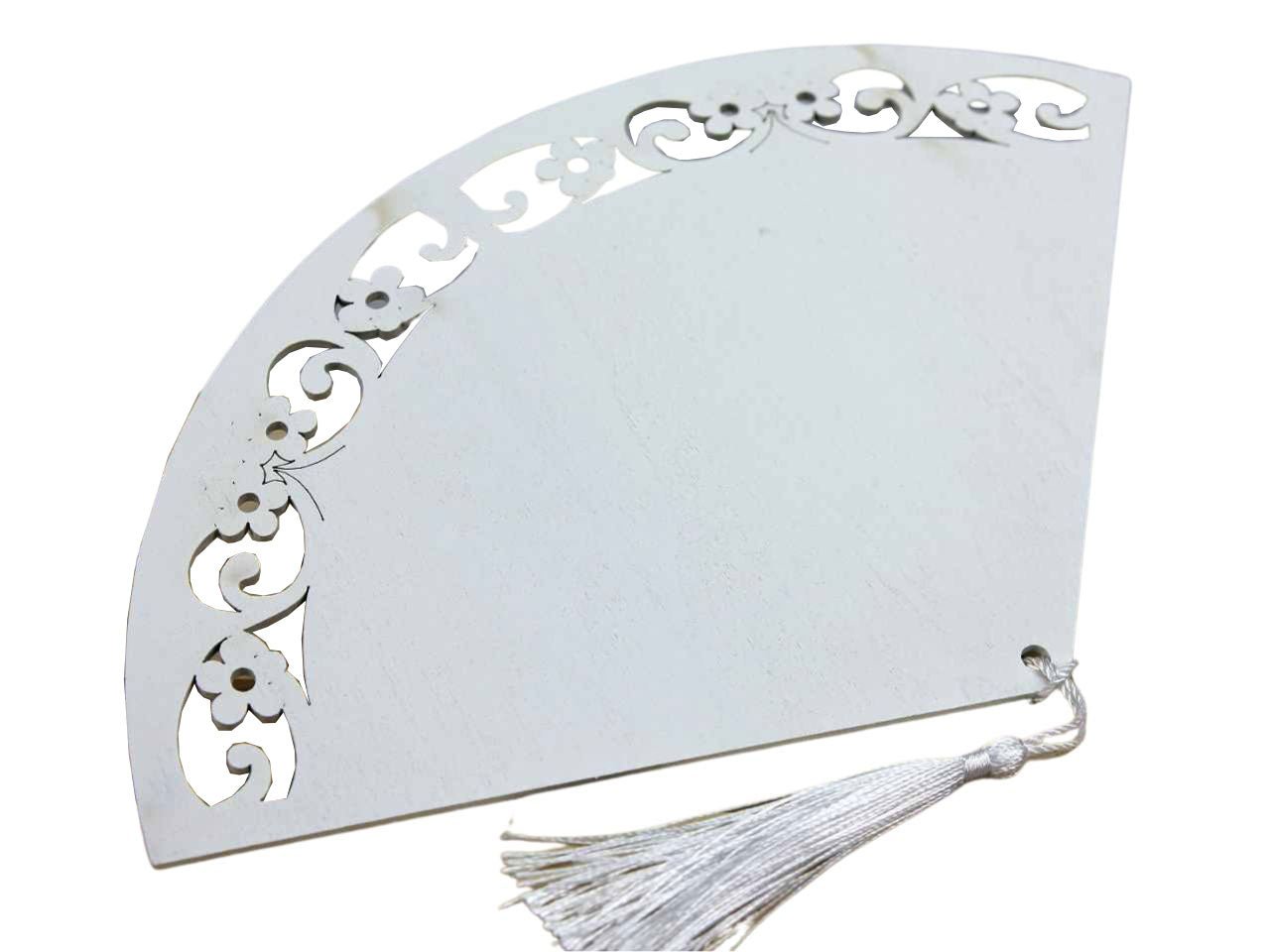 Ventaglio in legno bianco con nappa