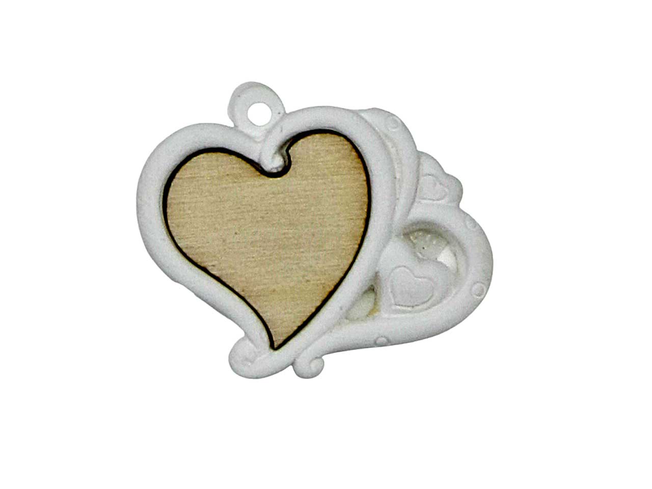 Dec.doppio cuore gesso e legno l2158