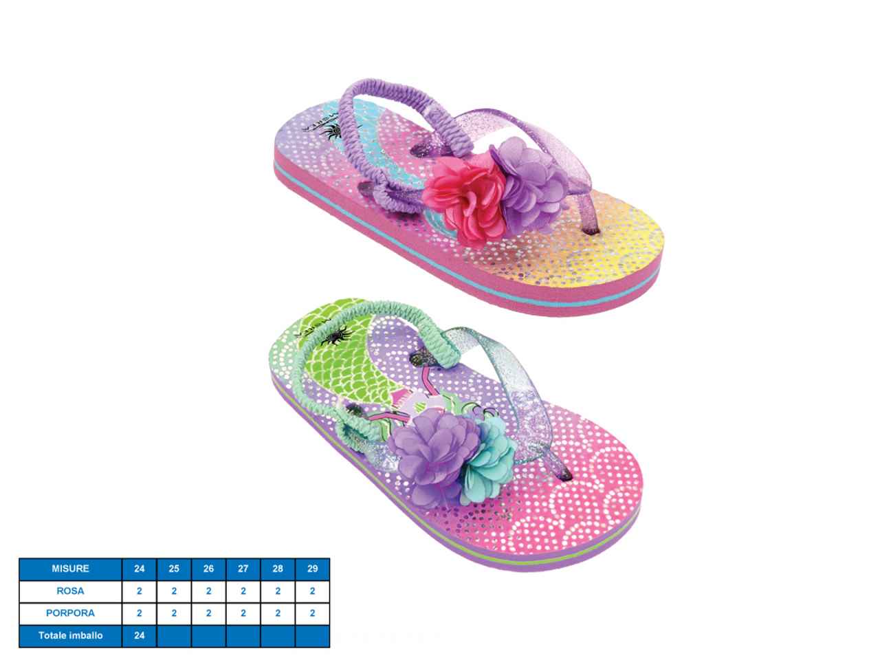 Infradito bambina multicolor in gomma antiscivolo con cinturino elastico, taglia 24-29 - M@rea