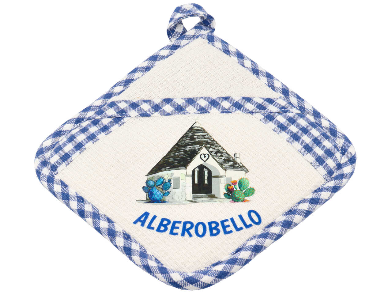 Presina cotone quadrata blu trullo Alberobello mediterranea 19x19 cm - Zambiasi