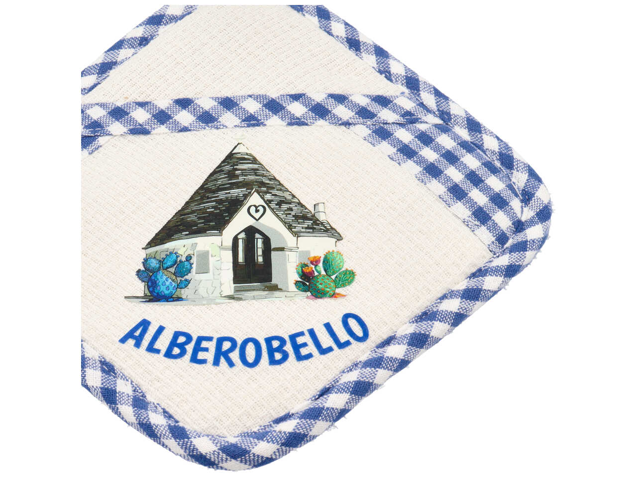 Presina cotone quadrata blu trullo Alberobello mediterranea 19x19 cm - Zambiasi