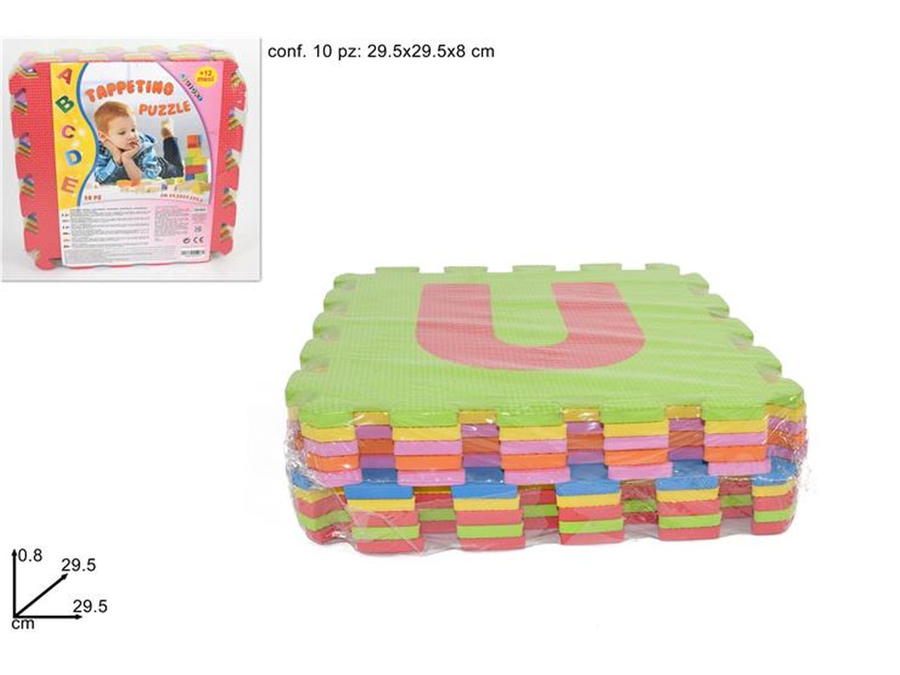Tappeto puzzle lettere 29,5x29,5x0,8cm. confezione da 10 tappettini