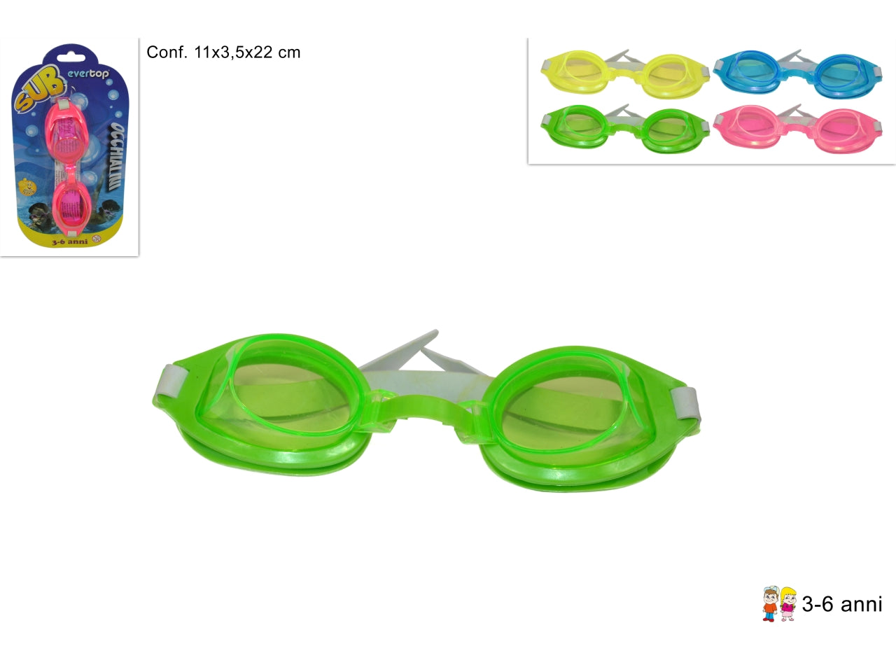 Occhialini mare 3-6 anni in 4 colori assortiti