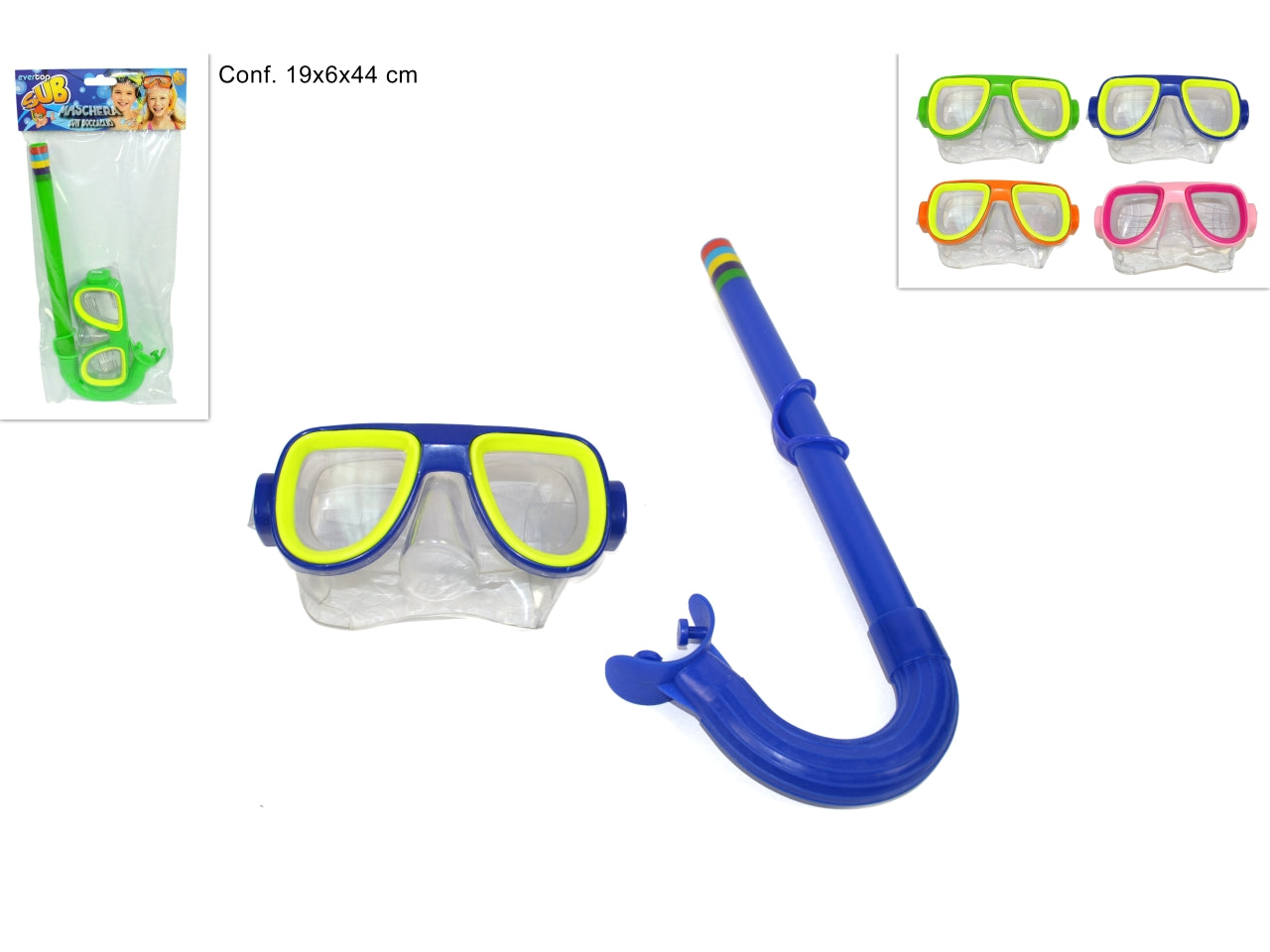 Maschera con boccaglio in 4 colori assortiti