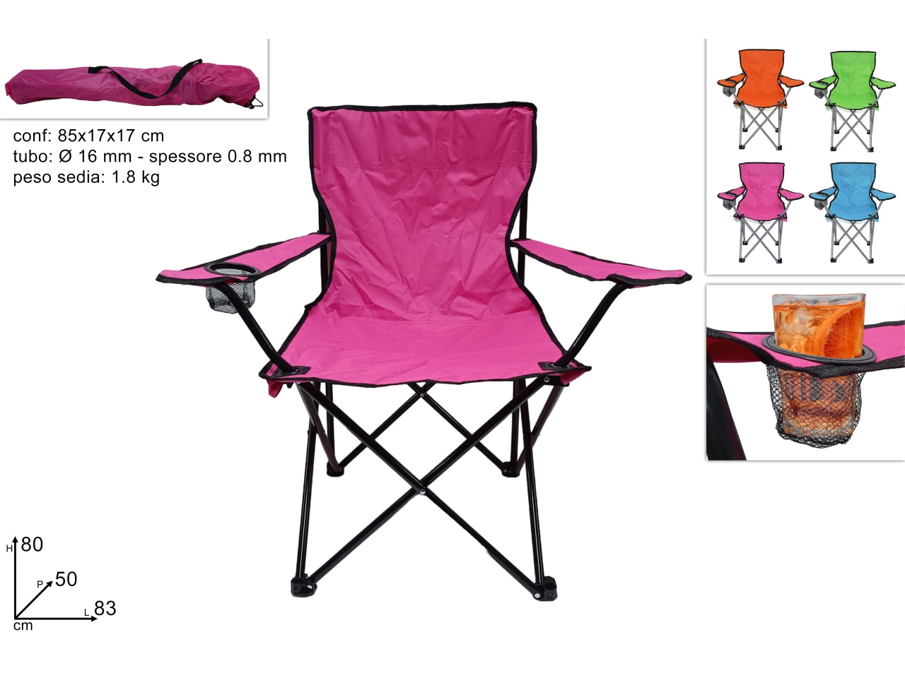 Sedia camping in poliestere e metallo colori assortiti - Due Esse