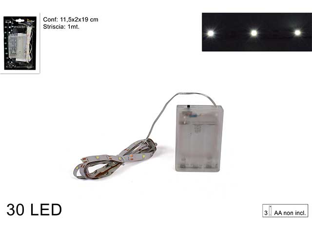 Striscia c/30 led 1mt batt.b.freddo