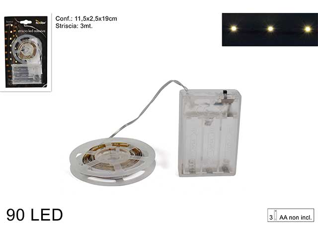 Striscia c/90 led 3mt batt.b.caldo
