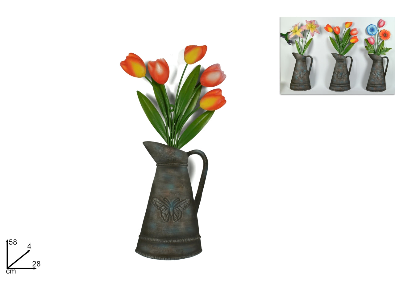 Appendino in metallo a forma di vaso con fiori - disponibile in 3 assortimenti