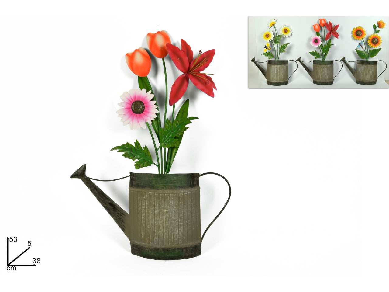 Appendino in metallo con innaffiatoio e fiori - disponibile in 3 colori