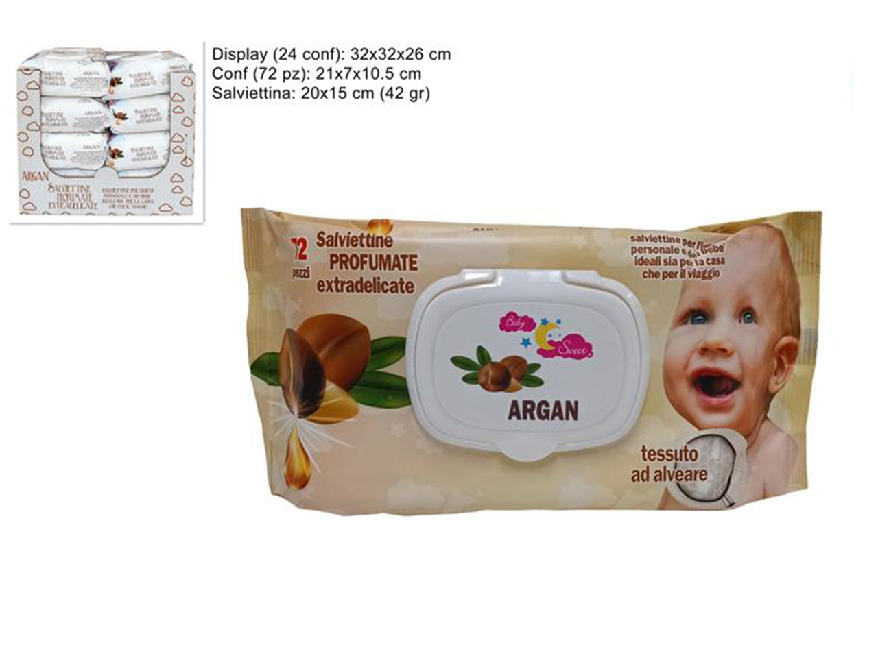 Salviettine detergenti 72 pz 42 gr argan ys-sj1520/72 argan&ccedil