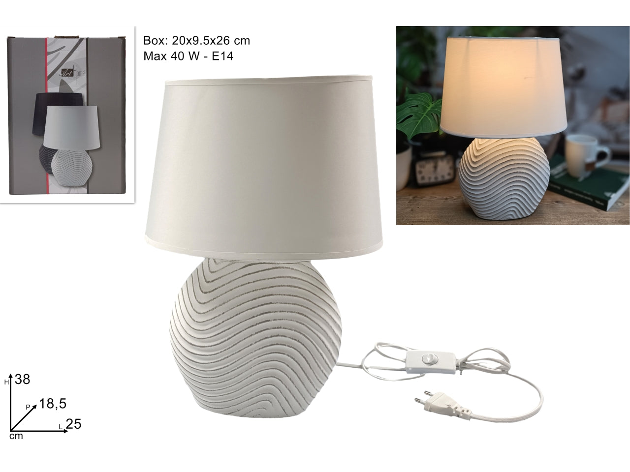 Lampada da tavolo bombata 38cm bianco