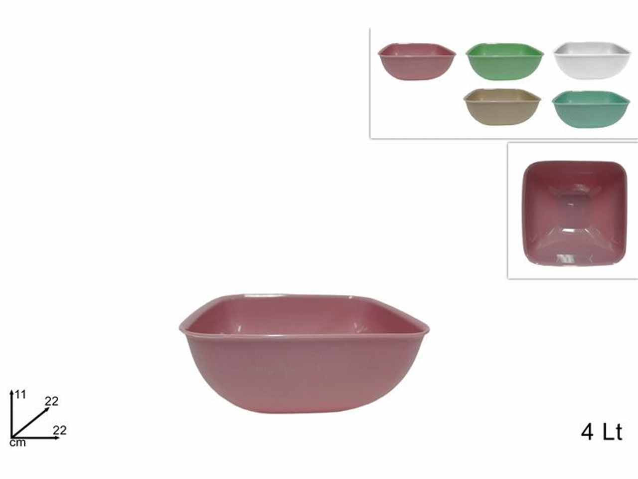 Coppetta in plastica quadrata da 4 litri in 5 colori assortiti