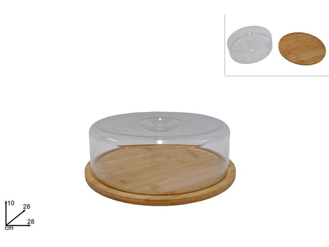Vassoio tondo 28cm in bamboo con coperchio in plastica