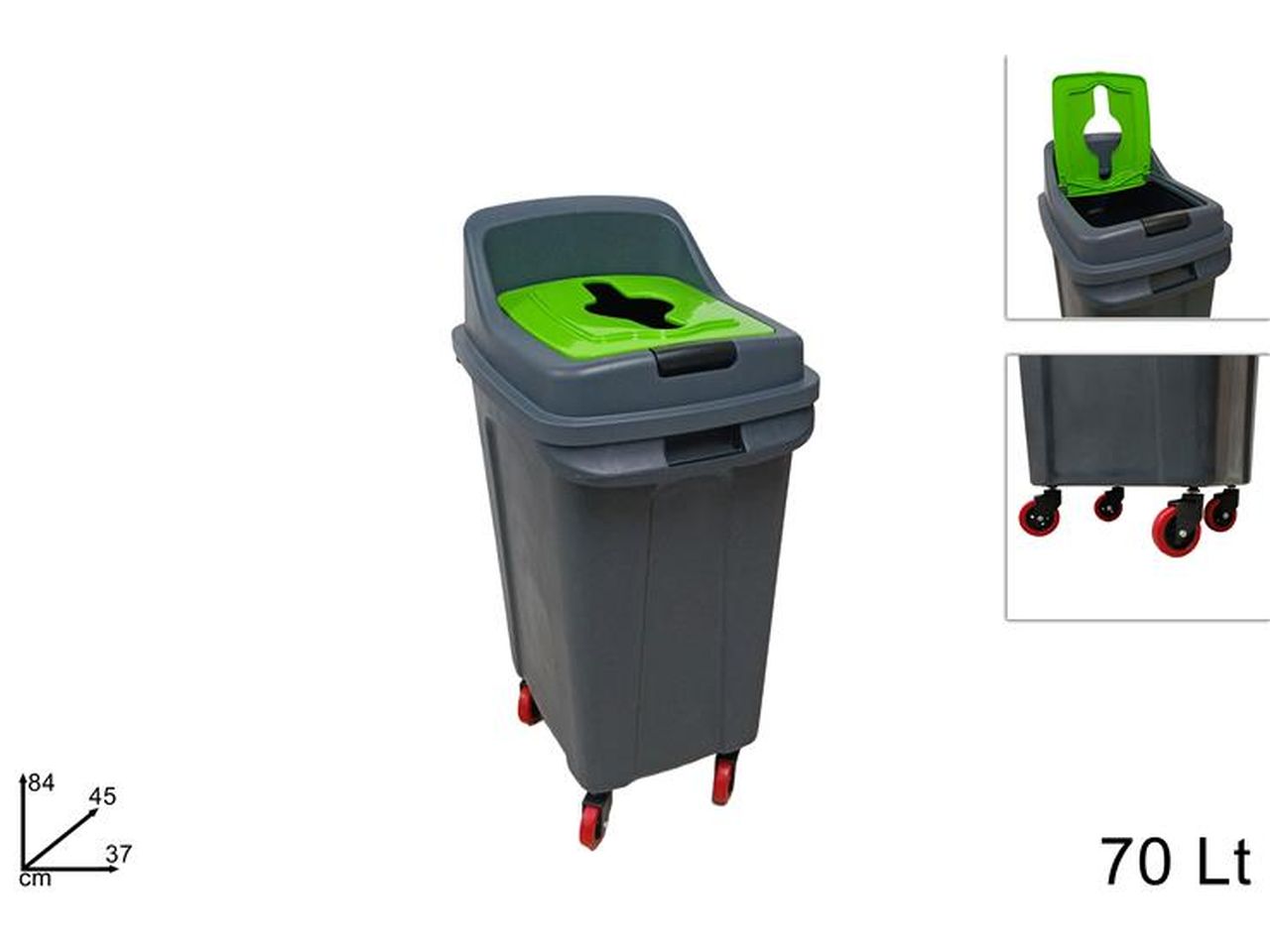 Pattumiera da 70lt per indifferenziato con ruote e tappo verde