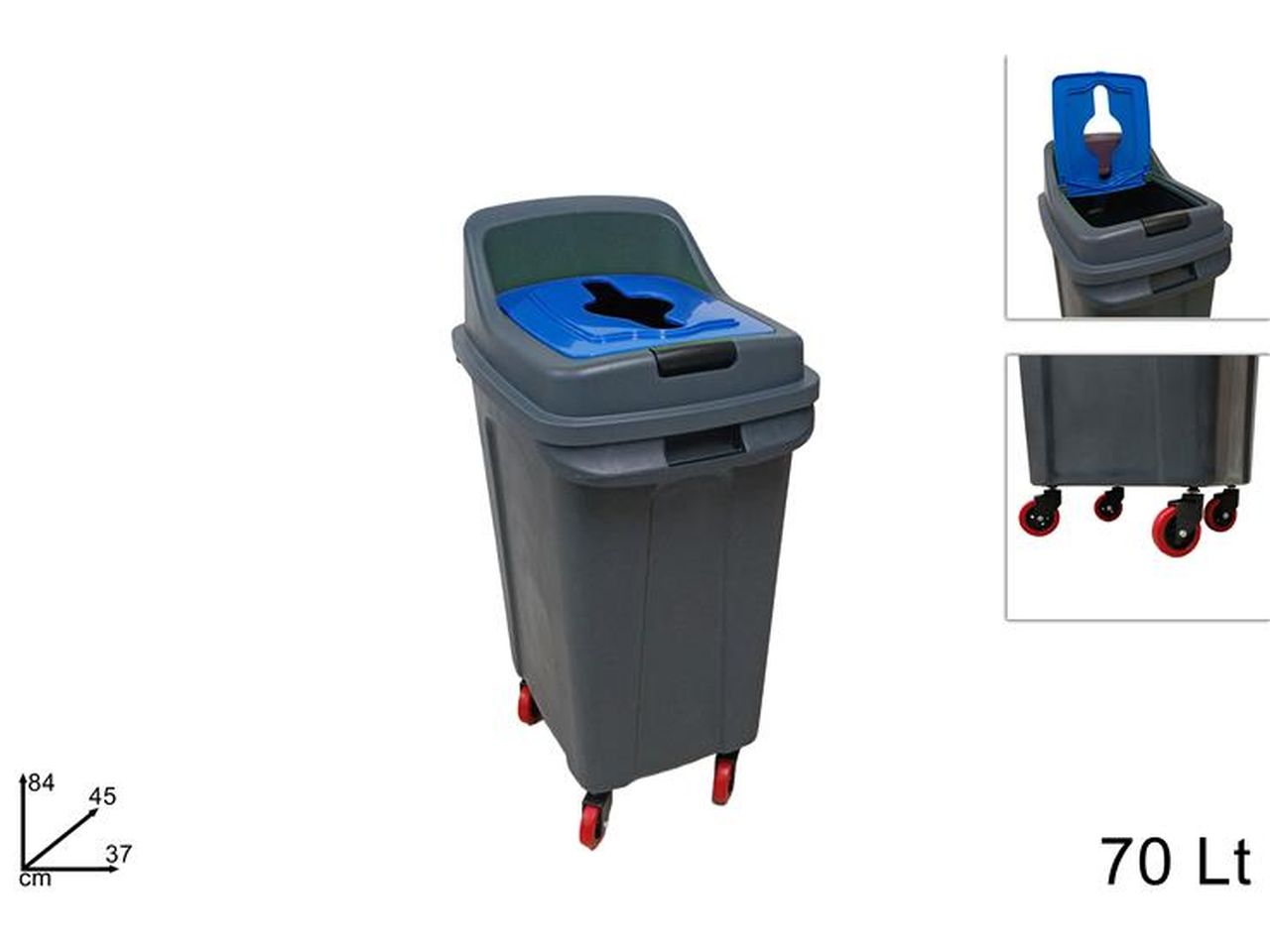 Pattumiera da 70lt per indifferenziato con ruote e tappo blu