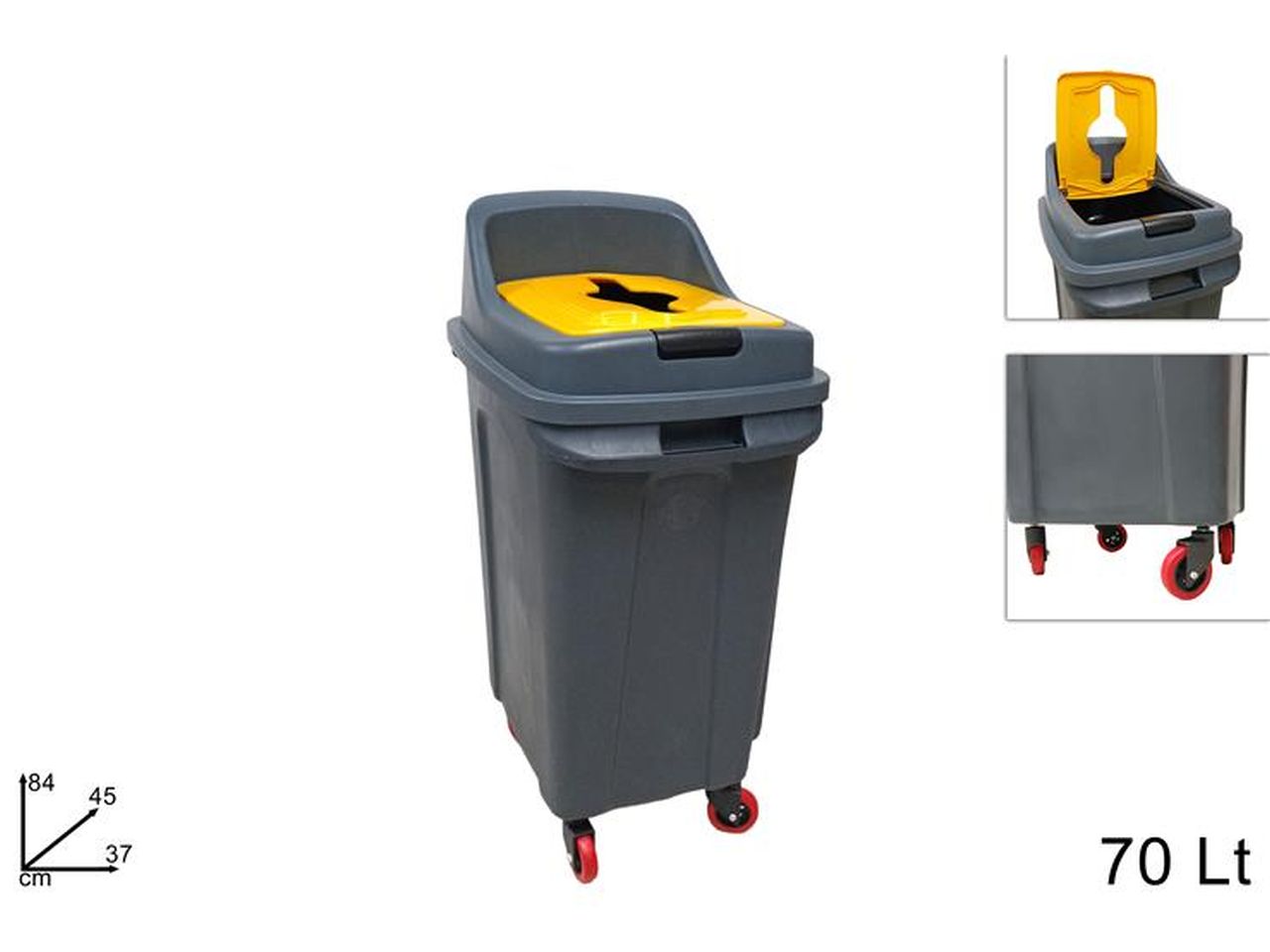 Pattumiera da 70lt per indifferenziato con ruote e tappo giallo