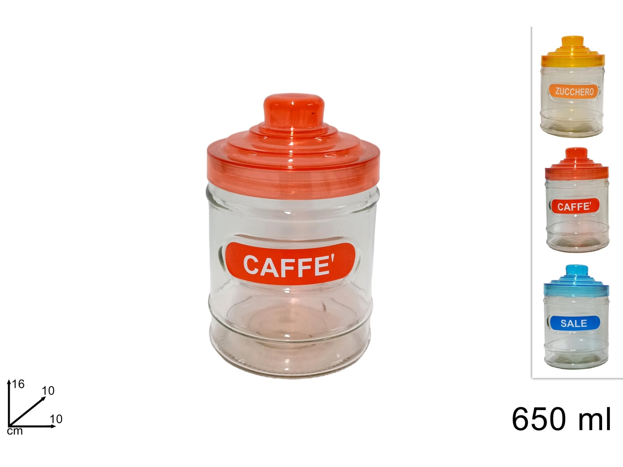 Barattolo di vetro 650ml disponibile in 3 colori