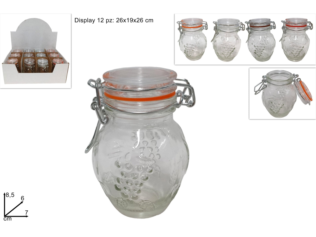 Barattolo di vetro decorato con tappo ermetico - disponibile in 4 colori