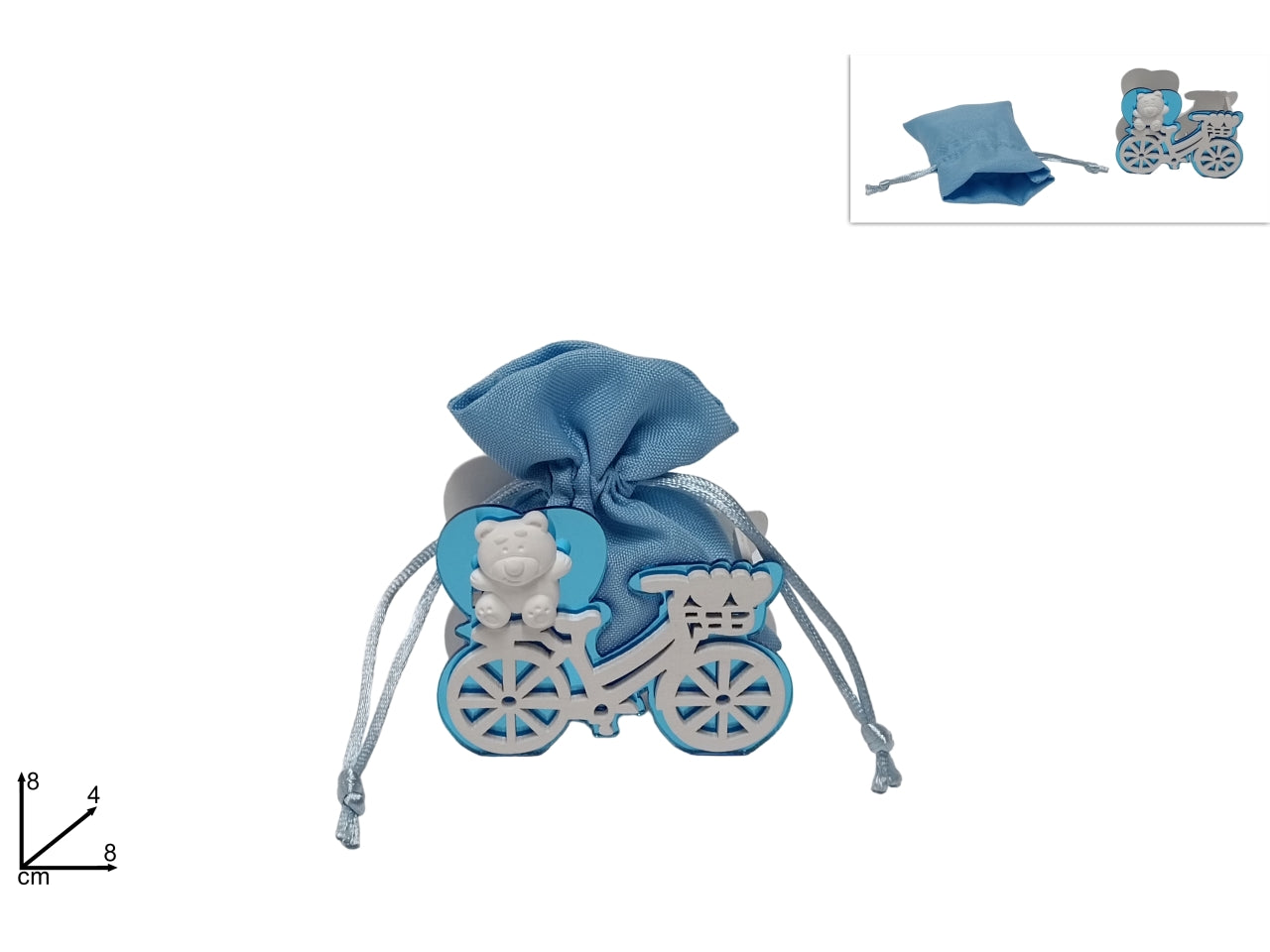 Sacchetto porta confetti bicicletta con orsetto celeste