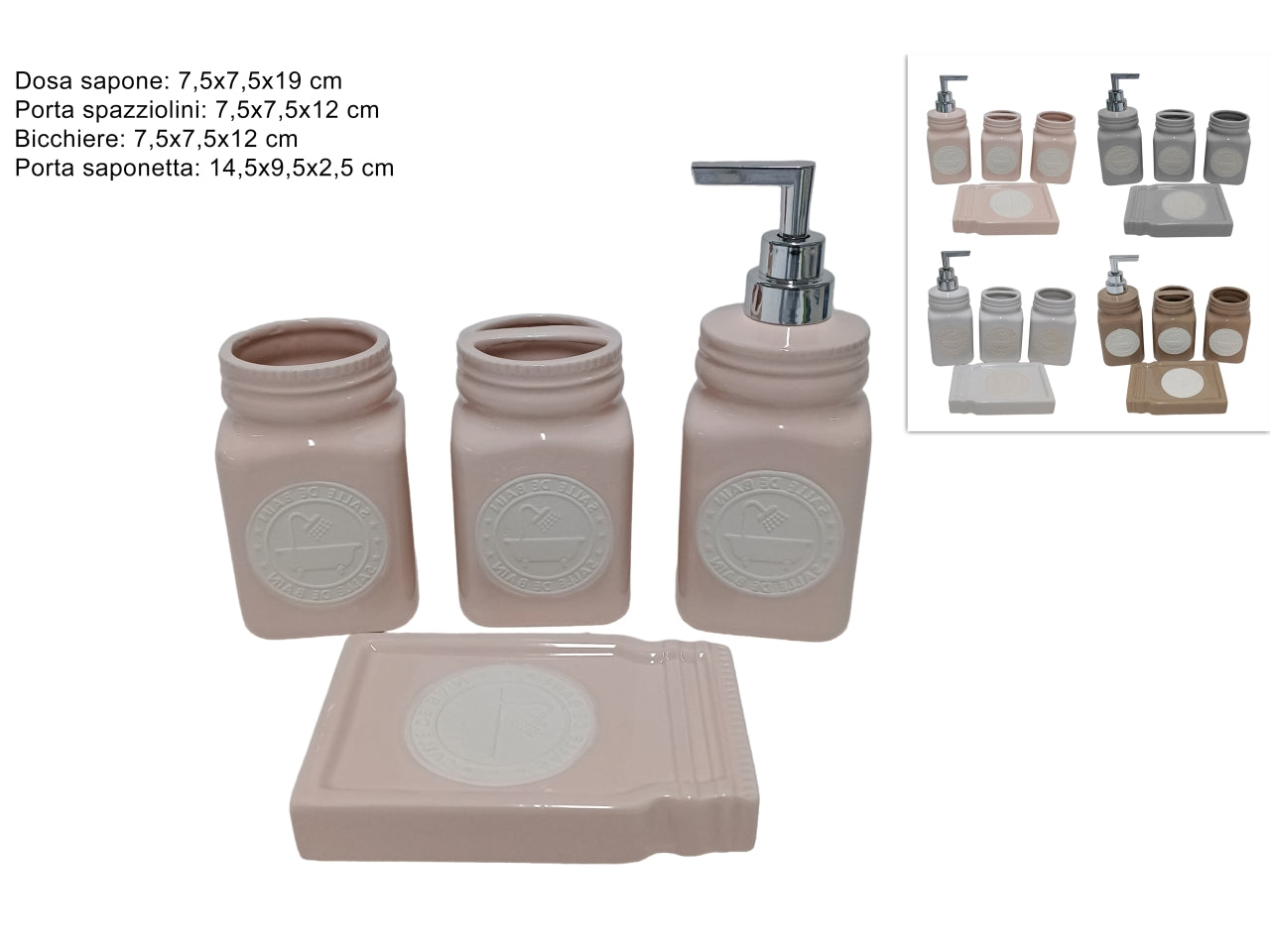 Set di 4 accessori per il bagno in ceramica - disponibile in 4 colori