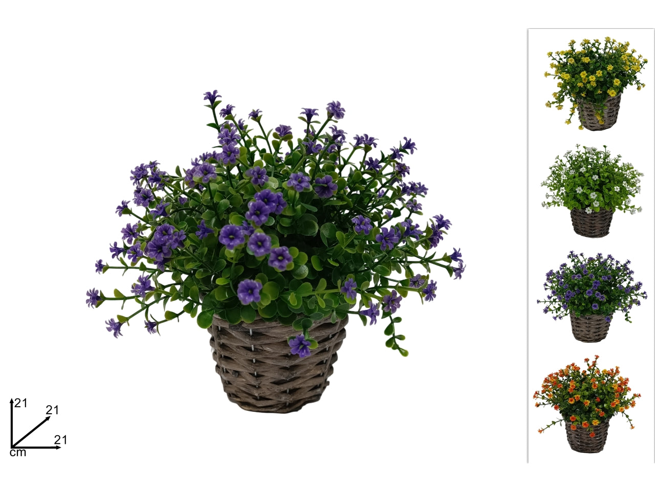 Piantina fiorellini artificiali con vaso rattan in diversi colori - 23cm - Arpimex