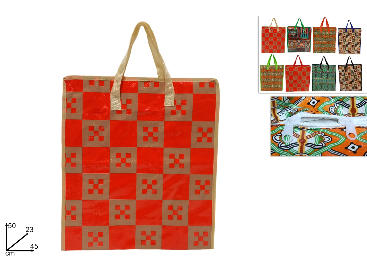 Borsa spesa 45x50x23 in plastica con cerniera - disponibile in varie fantasie