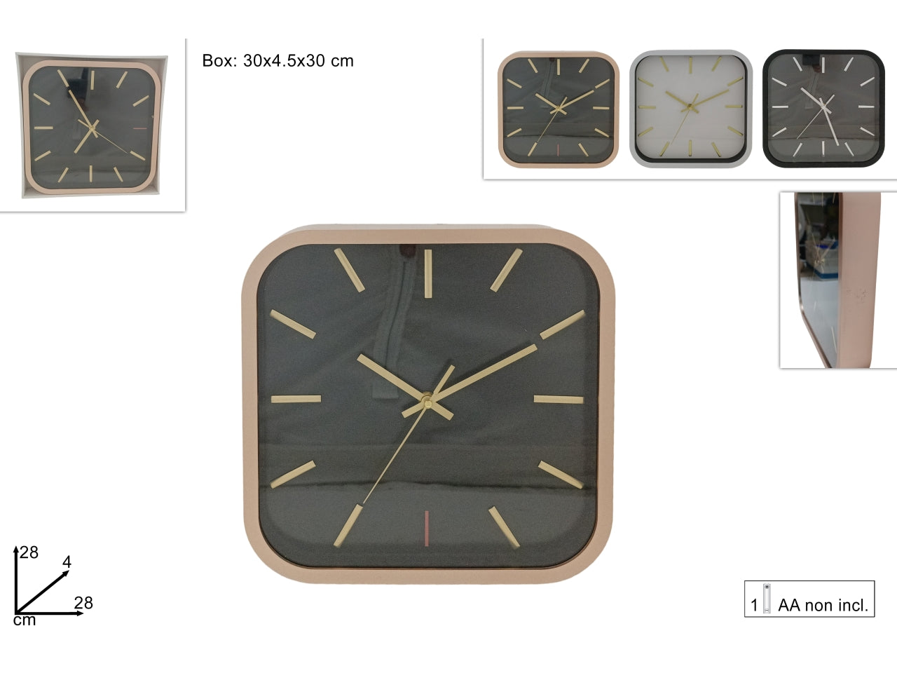 Orologio quadrato da muro con numeri in metallo