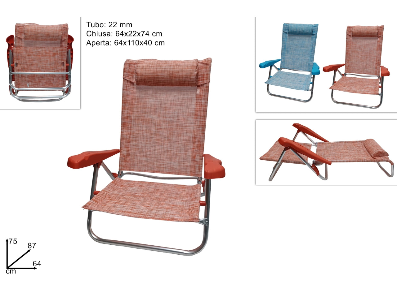 Spiaggina in alluminio e textilene disponibili in 2 colori 64x110x40 cm - Onshore