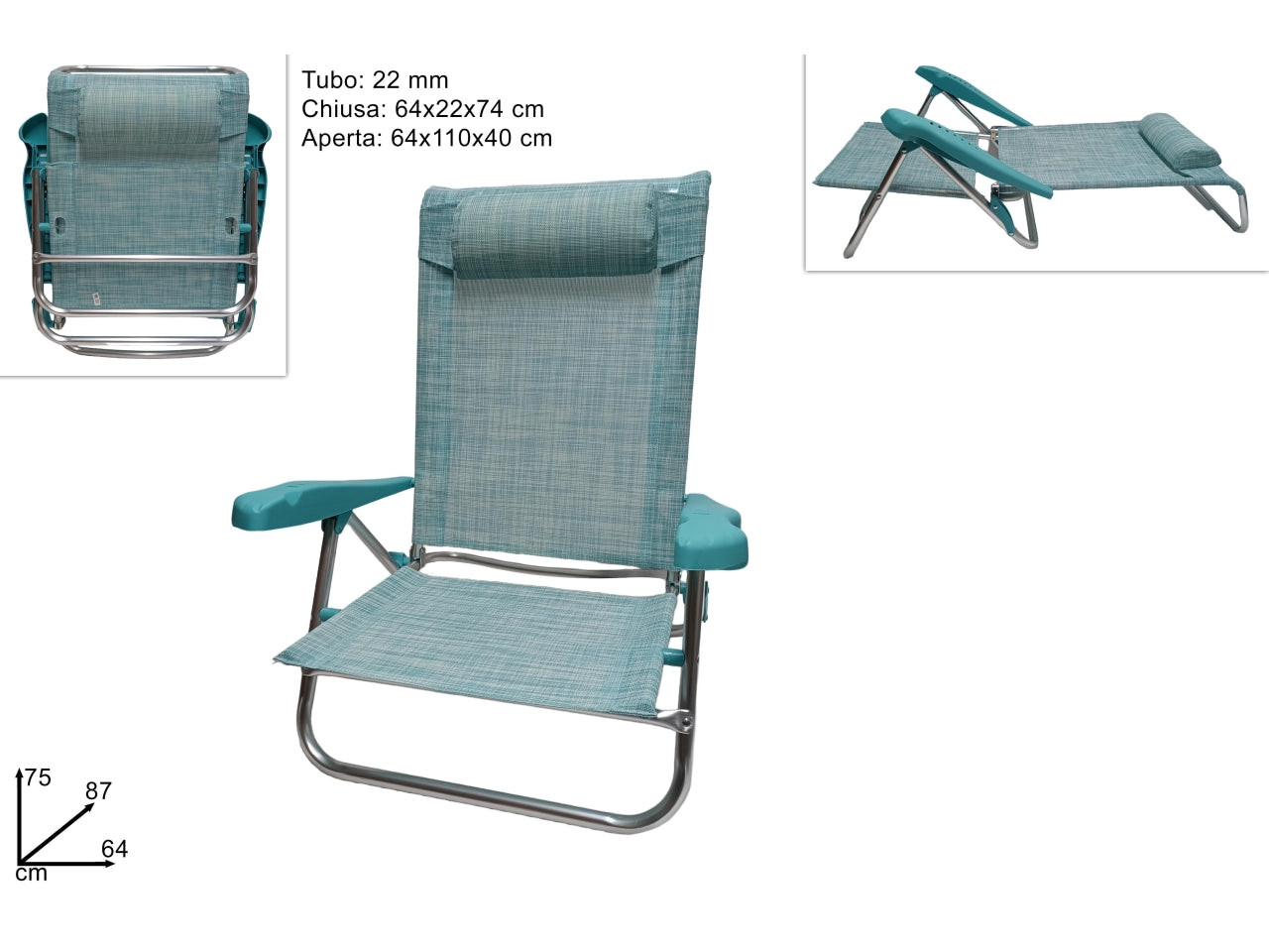 Spiaggina in alluminio e textilene turchese 64x110x40 cm - Onshore