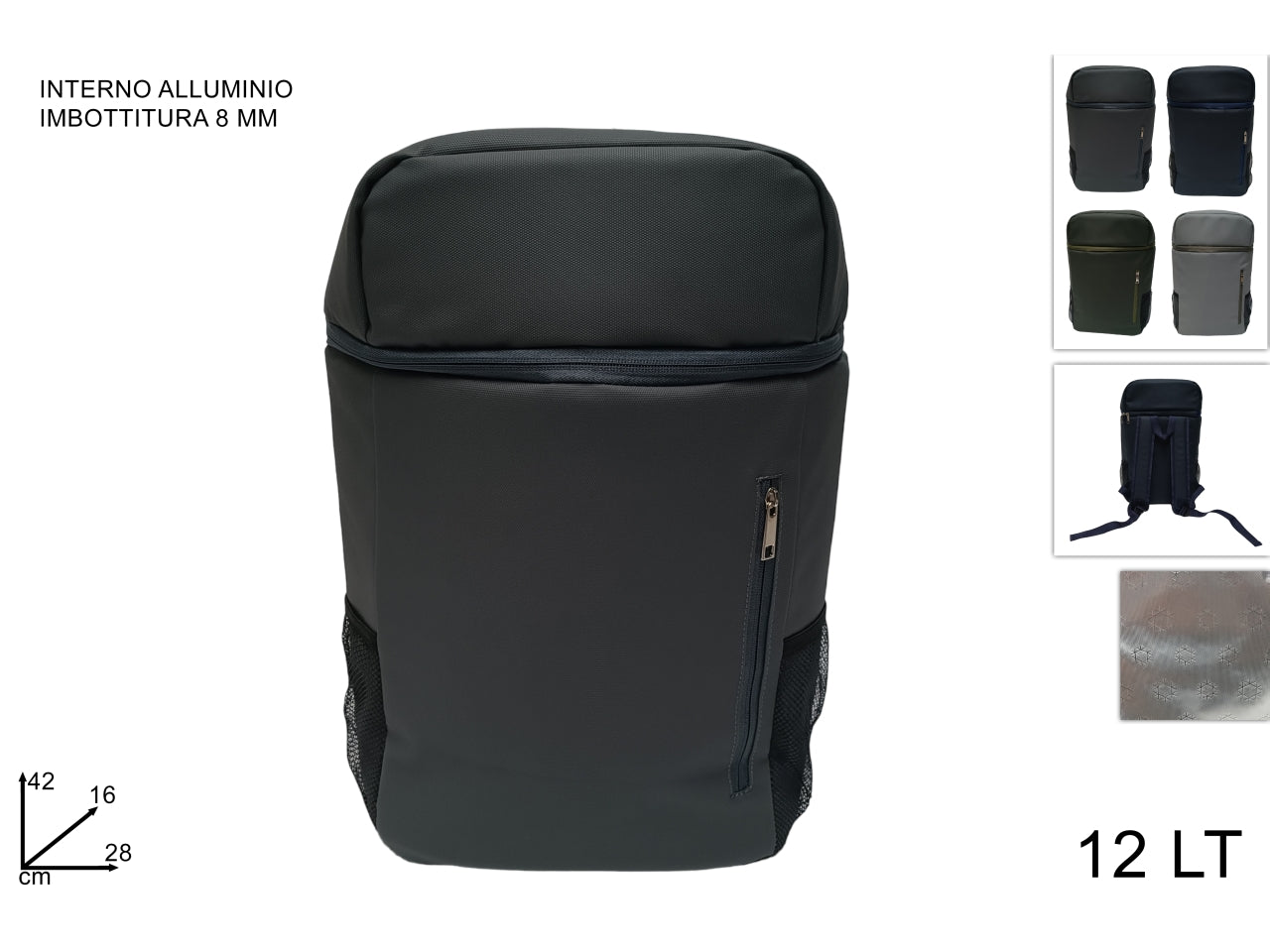 Zaino frigo 12lt in tessuto tecnico con tasca zip in 4 colori assortiti