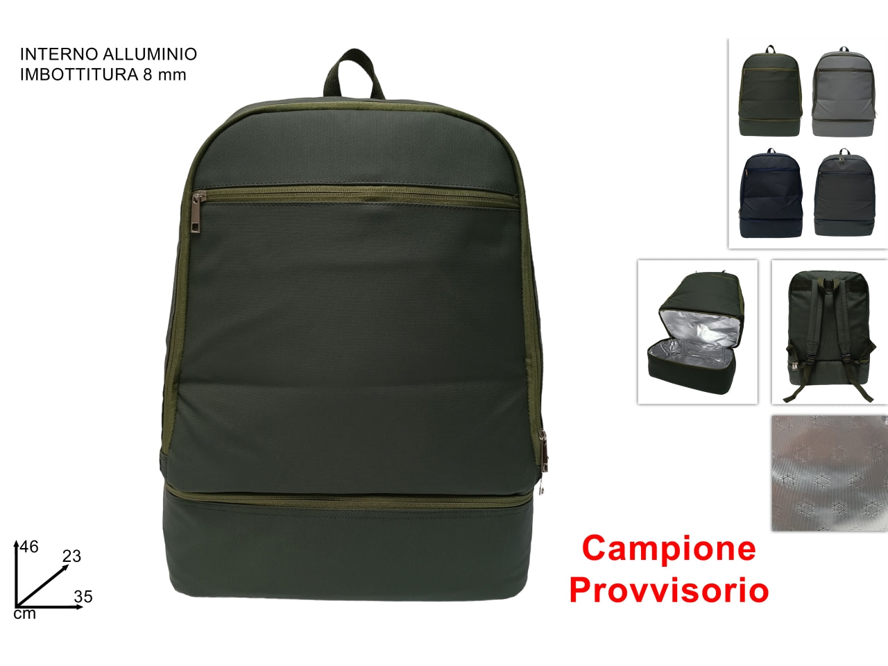 Zaino frigo in tessuto tecnico con 2 scomparti in 4 colori assortiti