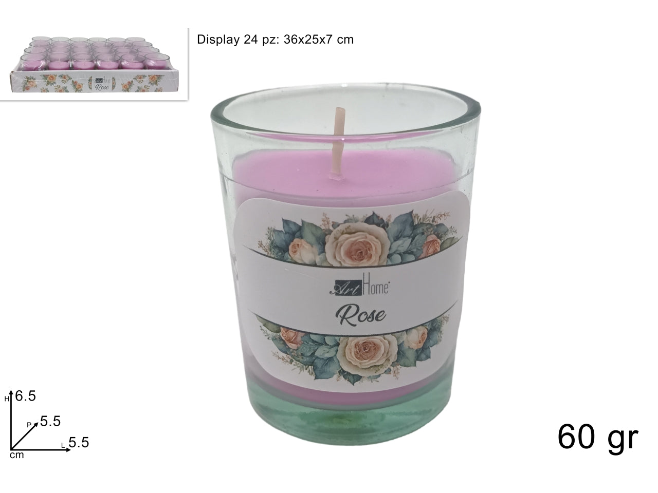 Candela profumata in vasetto di vetro 60gr rose