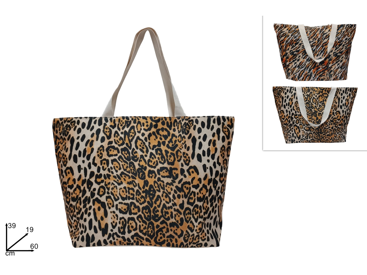 Borsa mare in tessuto multicolor con fantasia maculata e chiusura con zip - 40x60x18 cm - Due Esse