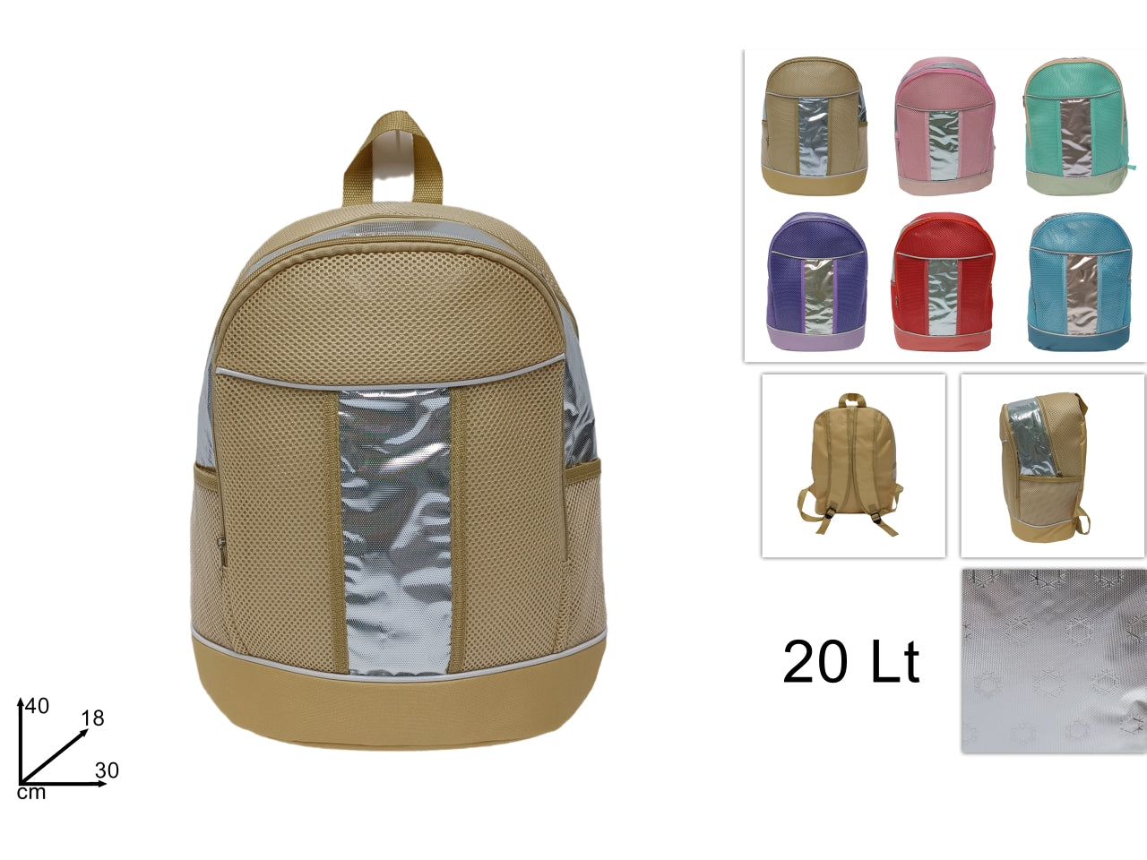 Zaino termico 20l, interno in alluminio 6 colori tenui assortiti 38x26x15 cm - Free Go