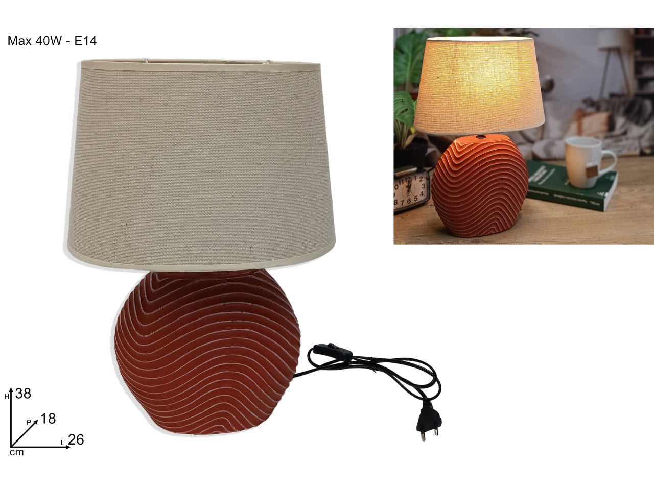 Lume bombato 38 cm terra di siena