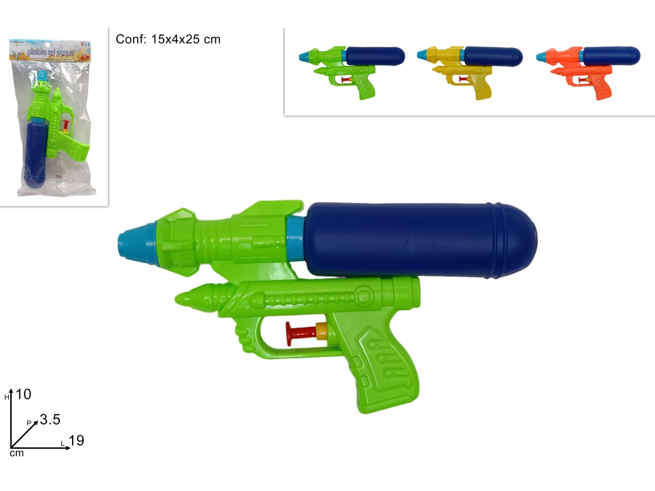 Pistola acqua in 3 colori assortiti