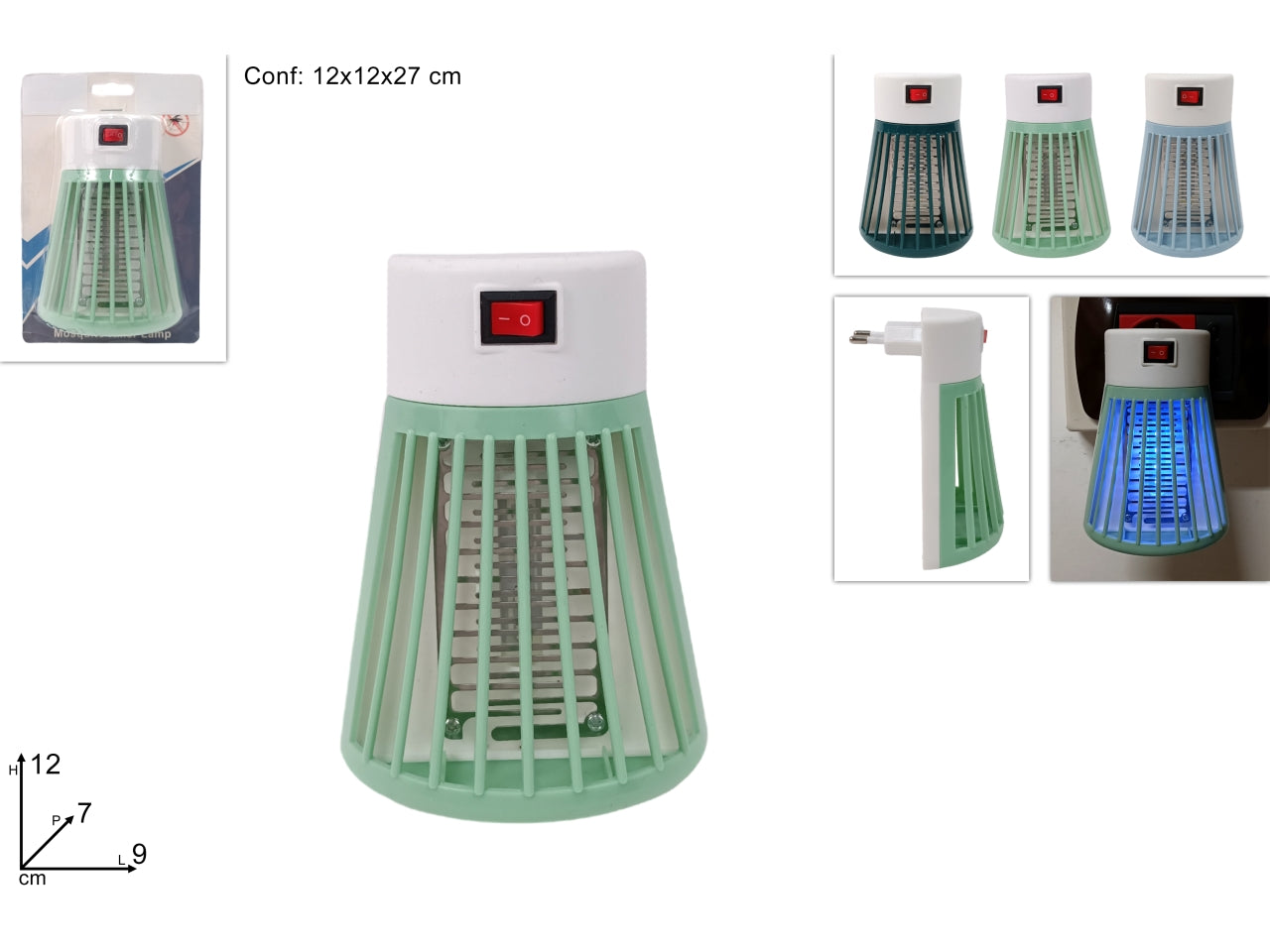 Lampada antizanzara con presa a muro in 3 colori assortiti