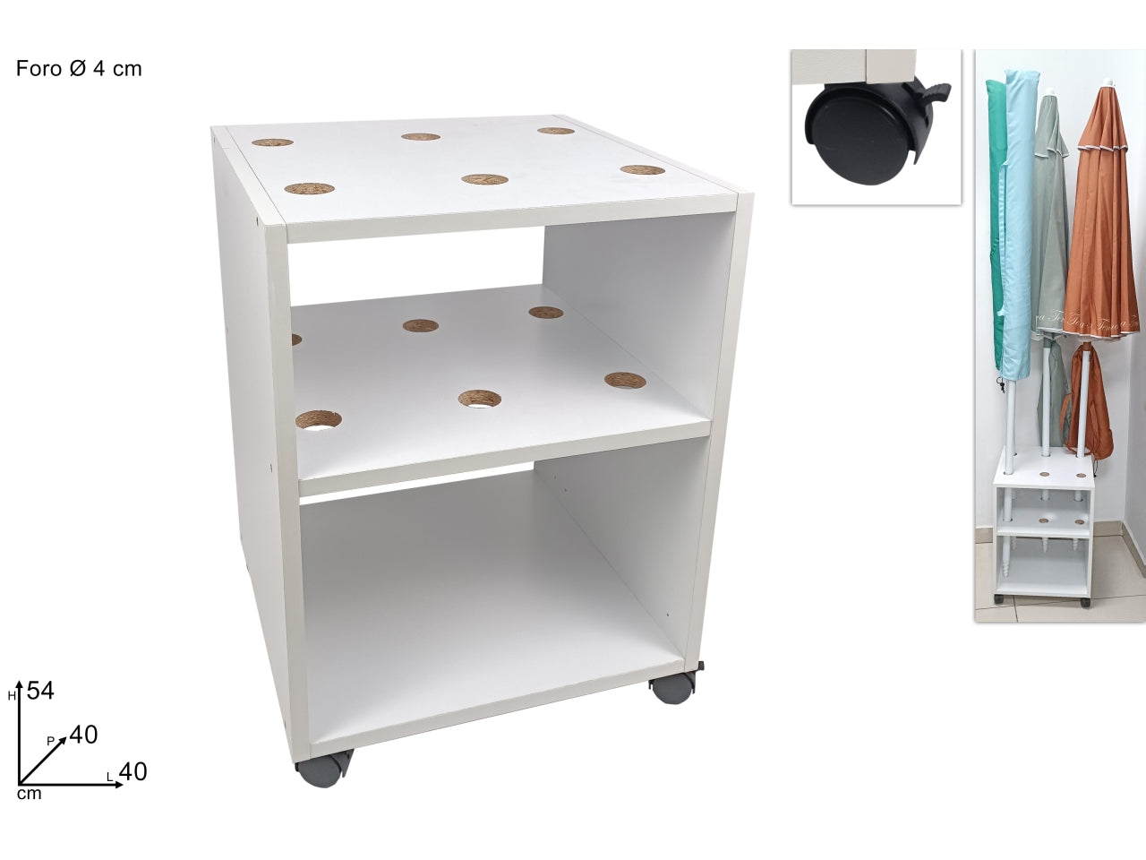 Porta ombrelloni legno 6 posti con ruote bianco